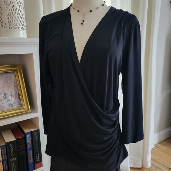 Coldwater Creek, Faux wrap top, Black,  Size M - Picture 2 of 5